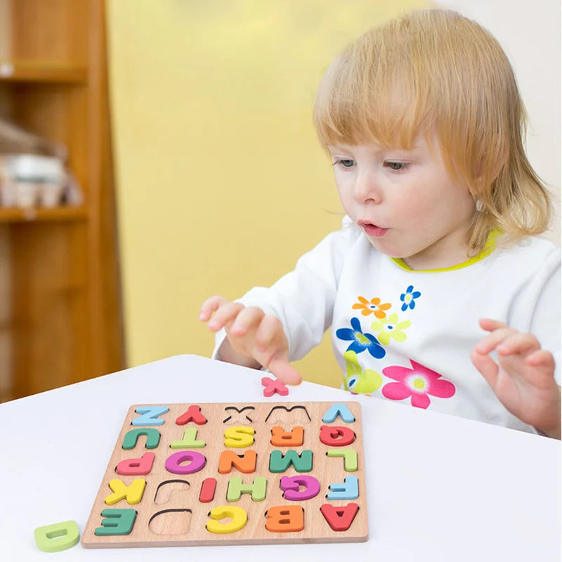 Wooden Puzzle Montessori Toys for Baby 1 2 3 Years Old Kids Alphabet Number Shape Matching Games Children Early Educational Toys