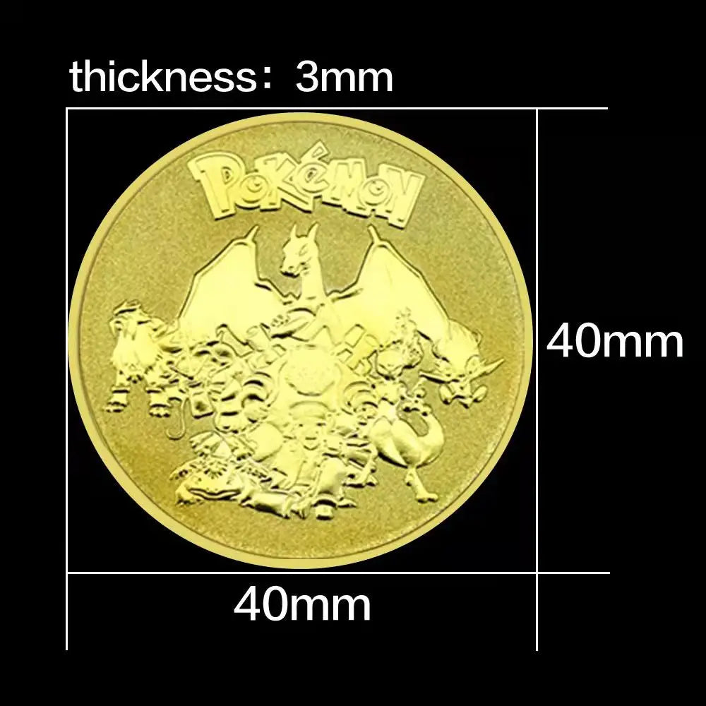8Pcs Gold Pokemon Coins Pikachu Anime Commemorative Coin Charizard Golden Round Metal Coin Toys