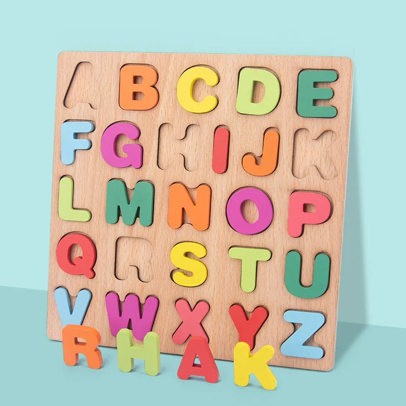 Wooden Puzzle Montessori Toys for Baby 1 2 3 Years Old Kids Alphabet Number Shape Matching Games Children Early Educational Toys
