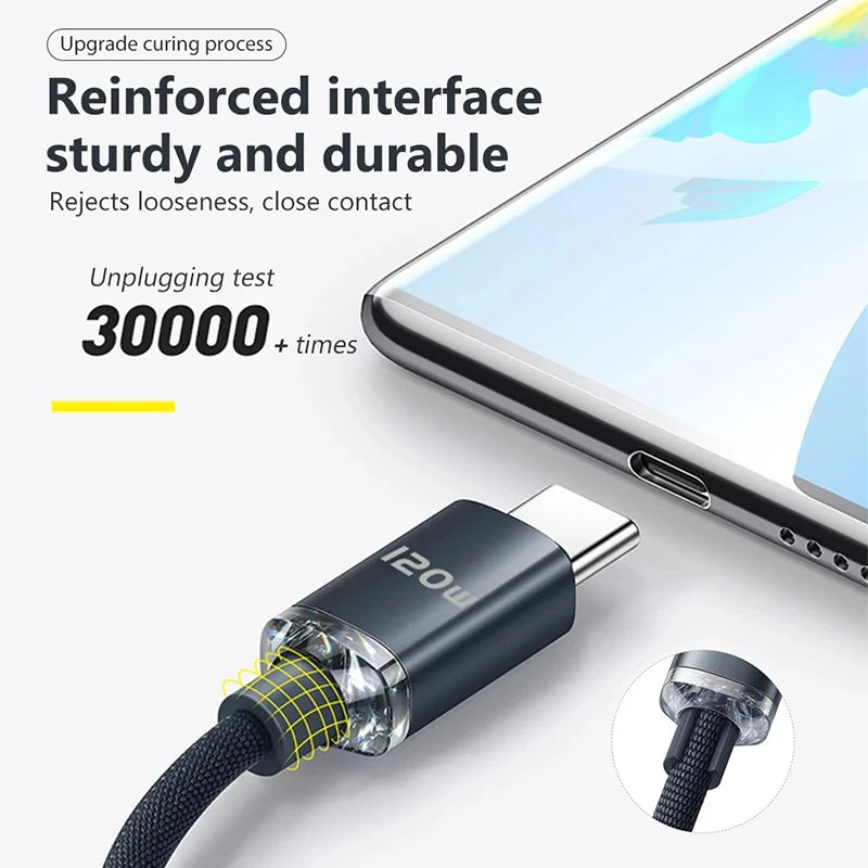 120W 6A Fast Charge USB Type C Quick Charge Cable For Samsung S23 Realme Xiaomi 13 Huawei Phone Fast Charging Cable Data Cables