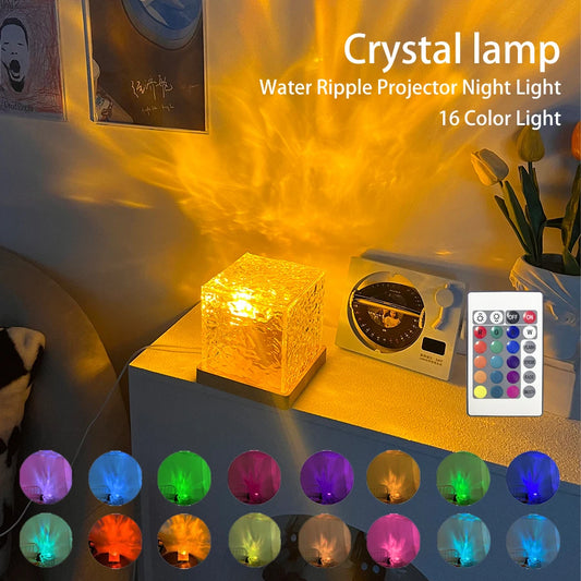 Colors Dynamic Rotating Water Ripple Projector Night Light Flame Crystal Lamp for Living Room Study Bedroom Rotating Light