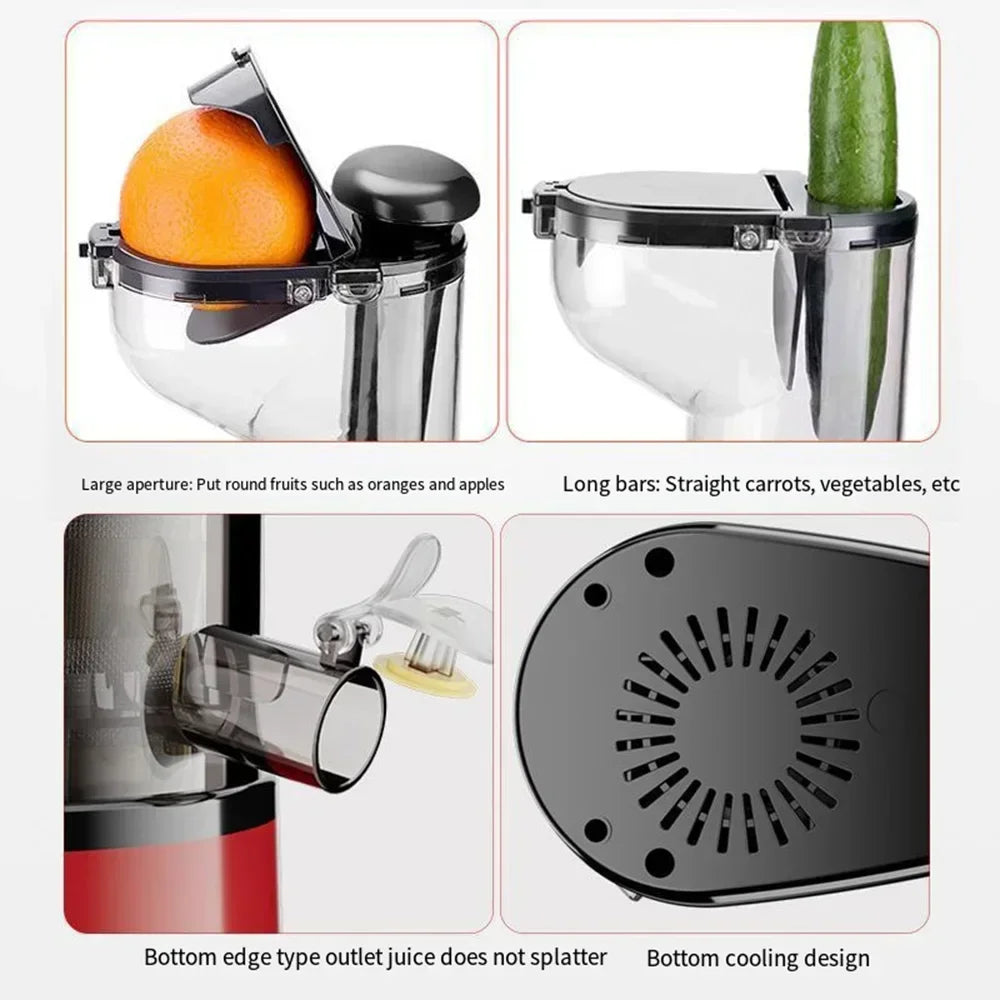 Compact Slow Masticating Juicer machines 7 inch Large Feed Chute, Easy to Clean, BPA Free, 500W Cold Press Juicer machine