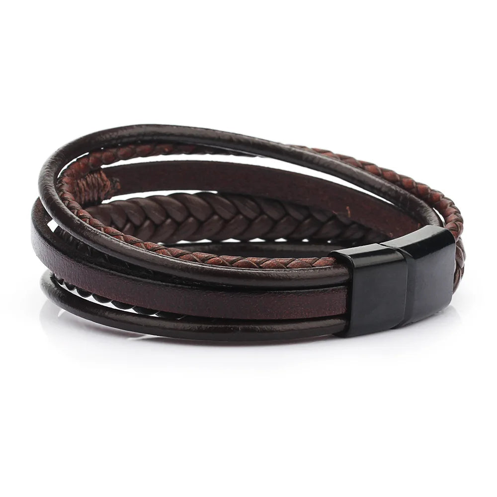 Trendy Leather Bracelets Men Stainless Steel Multilayer Braided Rope Bracelets For Male Bracelets Jewelry Pulsera Hombre