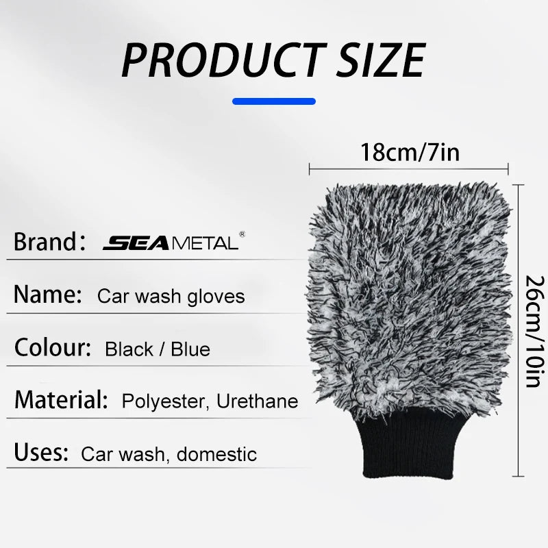 SEAMETAL Microfiber Car Wash Brush Cleaning Gloves Plastic Handle Wheel Brush Double-Side Absorbent Clean Glove Car Washing Tool
