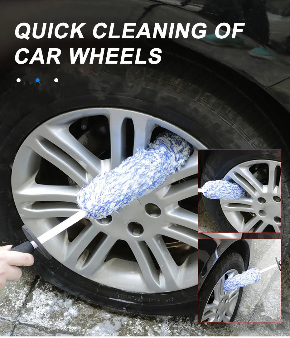 SEAMETAL Microfiber Car Wash Brush Cleaning Gloves Plastic Handle Wheel Brush Double-Side Absorbent Clean Glove Car Washing Tool