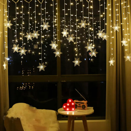 Christmas Snowflakes LED String Lights Flashing Fairy Curtain Lights Waterproof For Holiday Party Wedding Xmas Decoration
