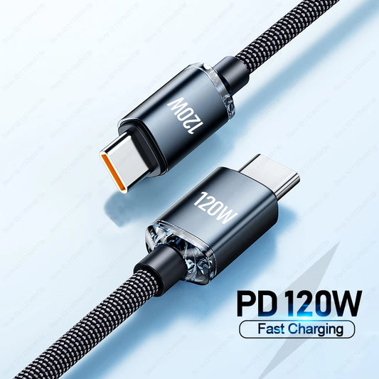 120W 6A Type C To Type C Cable For iPhone 15 Pro Max PD Fast Charge USB C Data Cord For Samsung Xiaomi Quick Charging Cables