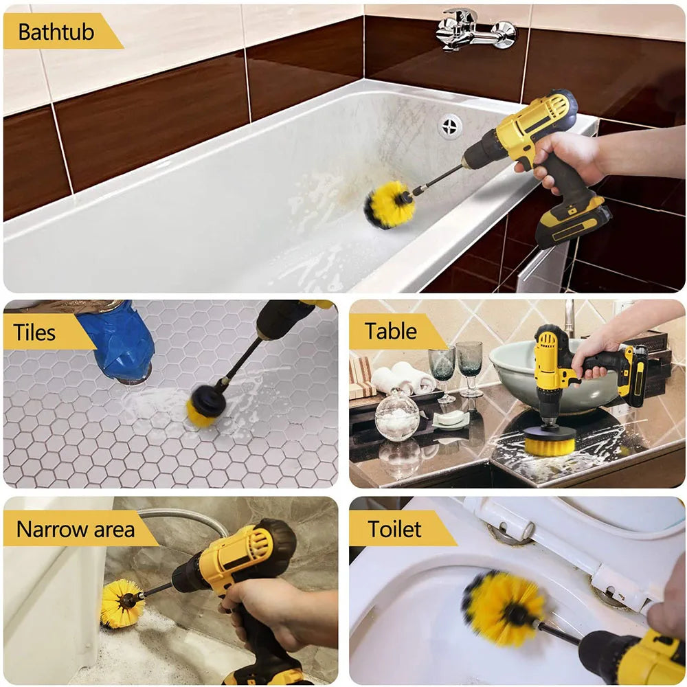 Drill Brush Attachment Set Power Scrubber Wash Cleaning Brushes Tool Kit with Extension for Clean Car Wheel Tire Glass windows