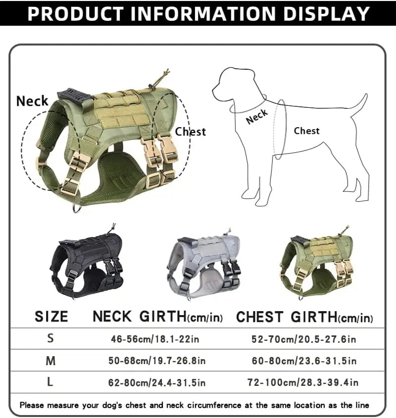 Tactical Dog Harness for Medium Large Dogs No Pull Adjustable Dog Vest for Training Hunting Walking Military Dog Harness