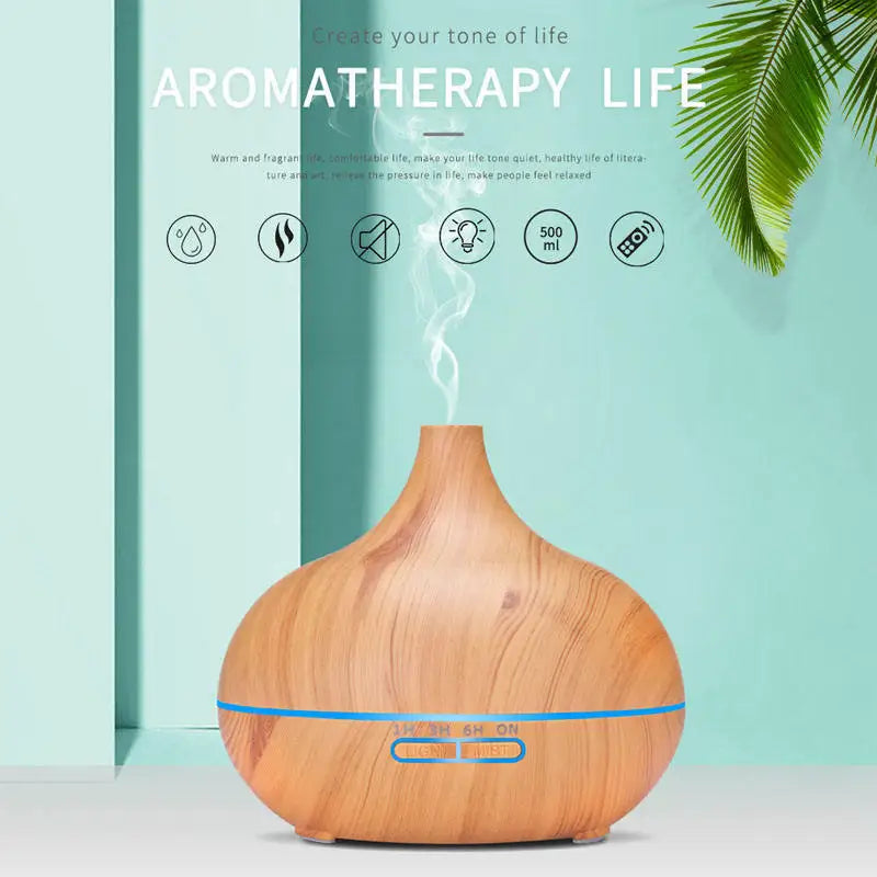 550ml remote control ultrasonic wooden oil essential difusor humidifier aroma mist diffuser with atmosphere LED light