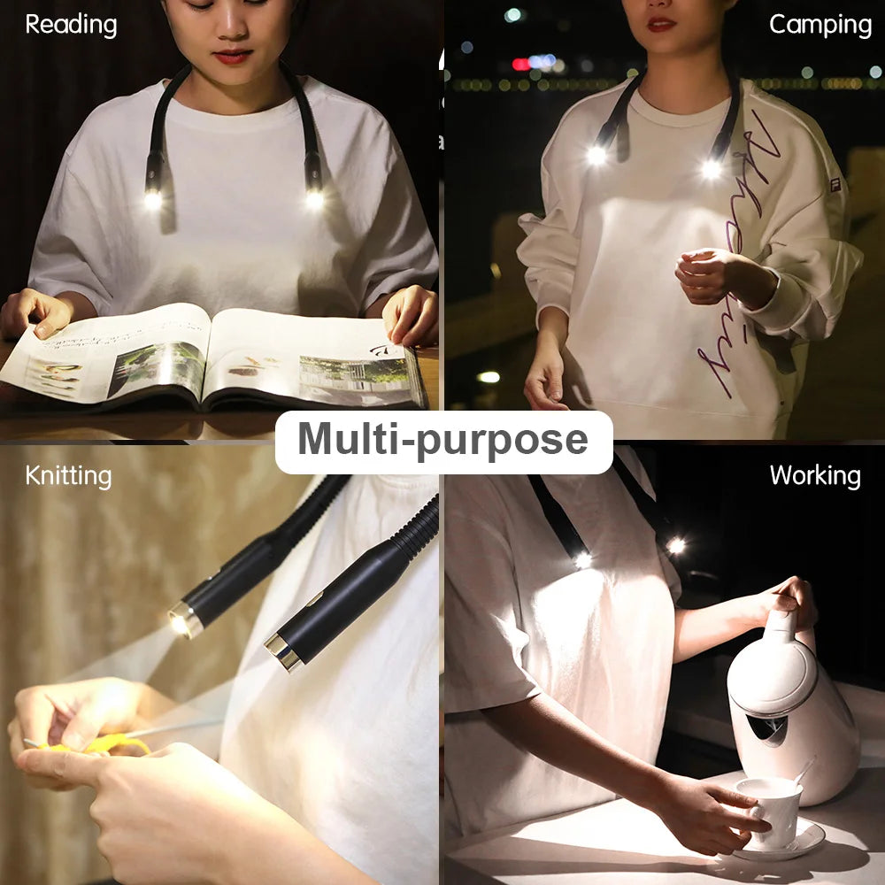 LED Rechargeable Neck Light 3 Modes Hug Reading Lamp Portable Book Lamp Novelty Flashlight Book Lamp Night Light Neck Light