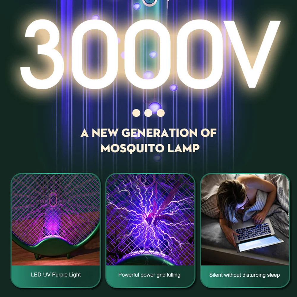 3000V Electric Mosquito Racket Mosquito Killer Lamp USB Rechargeable Foldable Mosquito Swatter Fly Swatter Repellent Lamp