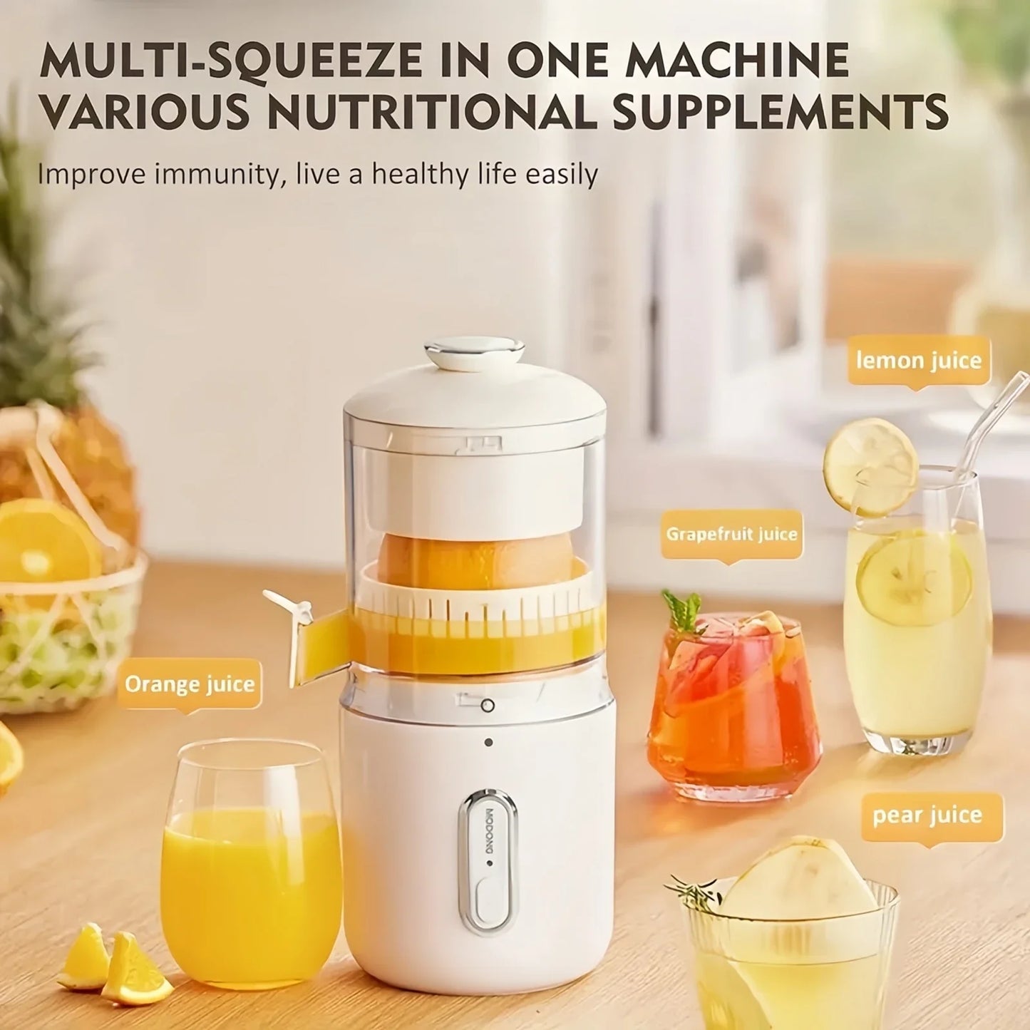 Wireless Electric Juicer Household Convenient Orange Squeezer Slow Juicer Machine USB Charge Juice Separator