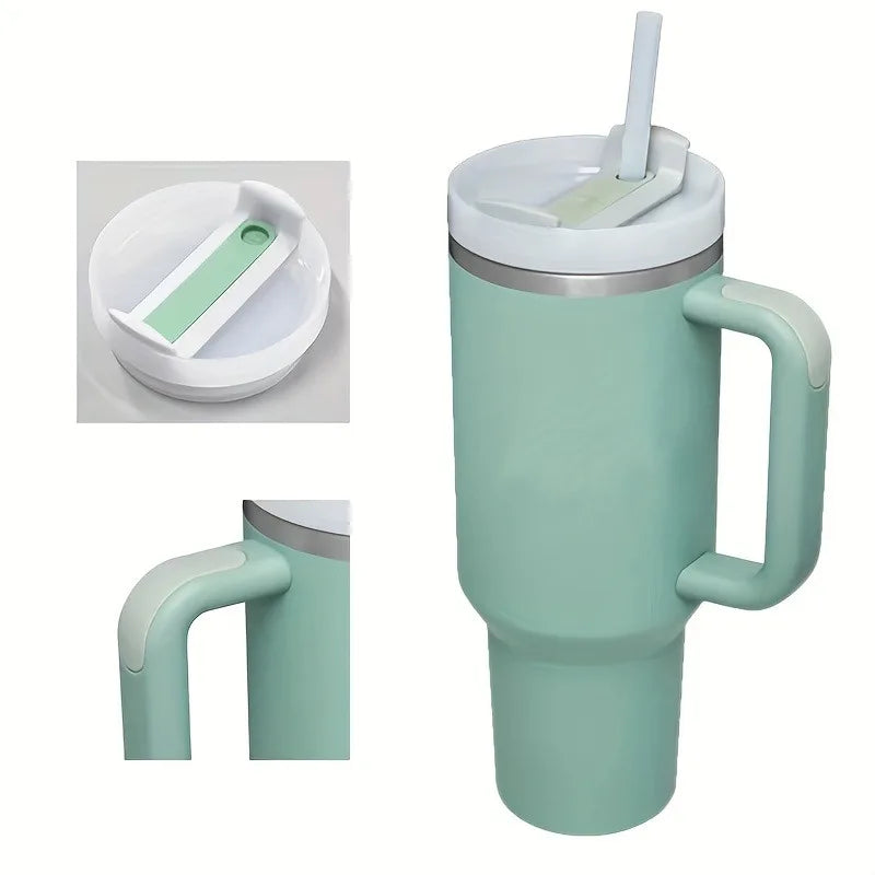 stainless steel flat glass with handle and straw, sports kettle for men and women, coffee cup-perfect gift.