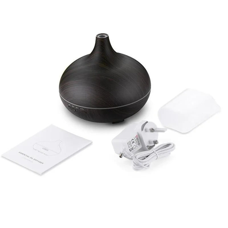 550ml remote control ultrasonic wooden oil essential difusor humidifier aroma mist diffuser with atmosphere LED light