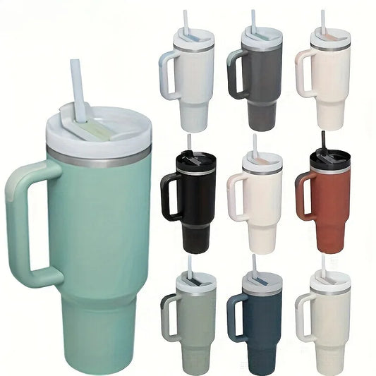 stainless steel flat glass with handle and straw, sports kettle for men and women, coffee cup-perfect gift.