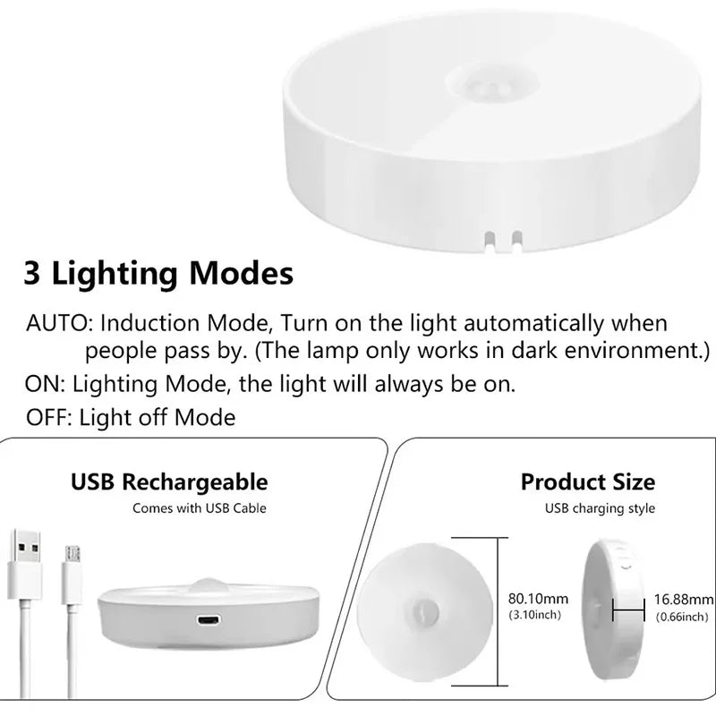 PIR Motion Sensor LED Night Light USB Rechargeable Night Lamp For Kitchen Cabinet Wardrobe Lamp Staircase Wireless Closet Light