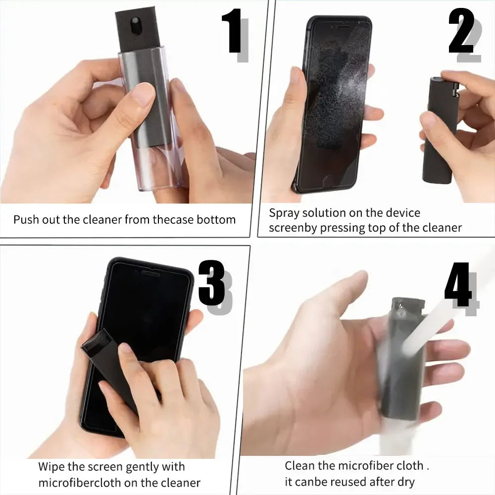 2 in 1 Phone Screen Cleaner Spray Computer Screen Dust Removal Microfiber Cloth Set Cleaning Artifact Without Cleaning Liquid