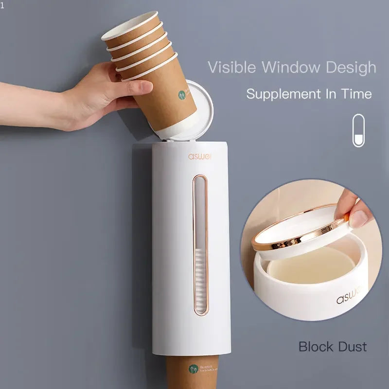 Disposable Paper Cup Dispenser Wall-mounted Plastic Water Dispenser Water Cup Holder Container Paper Cup Frame Home Organizer