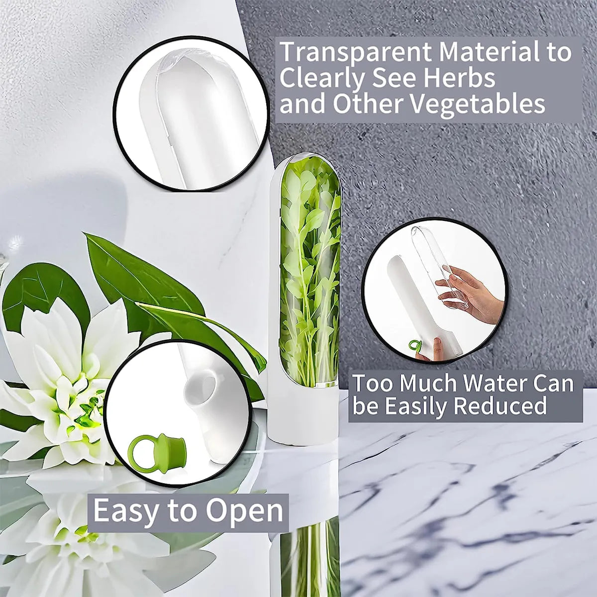 Herb Saver Storage Container Fresh Herb Keeper Vanilla Vegetables Fresh Preservation Bottle for Refrigerator Kitchen Gadgets