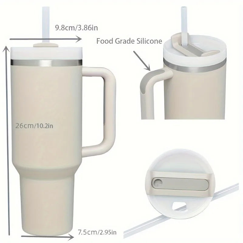 stainless steel flat glass with handle and straw, sports kettle for men and women, coffee cup-perfect gift.