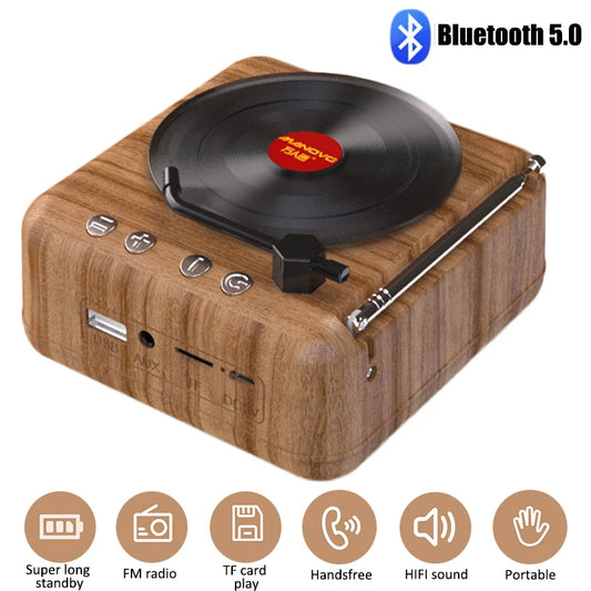 Portable Retro Speaker USB Bluetooth-compatible V5.0 Vinyl Record Player Stereo Vintage Portable Speaker TF Card/U Disk/AUX Play