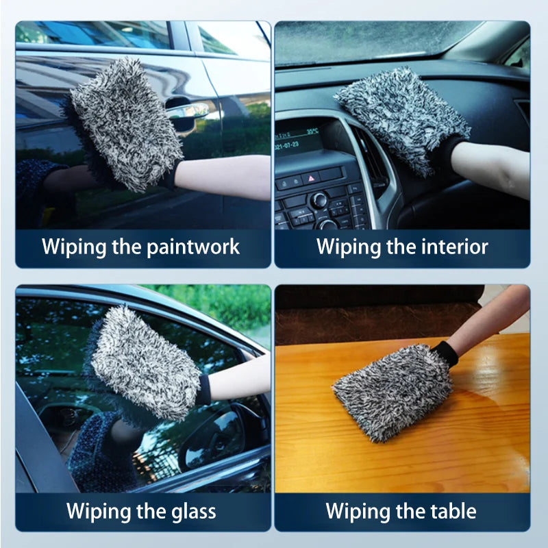 SEAMETAL Microfiber Car Wash Brush Cleaning Gloves Plastic Handle Wheel Brush Double-Side Absorbent Clean Glove Car Washing Tool